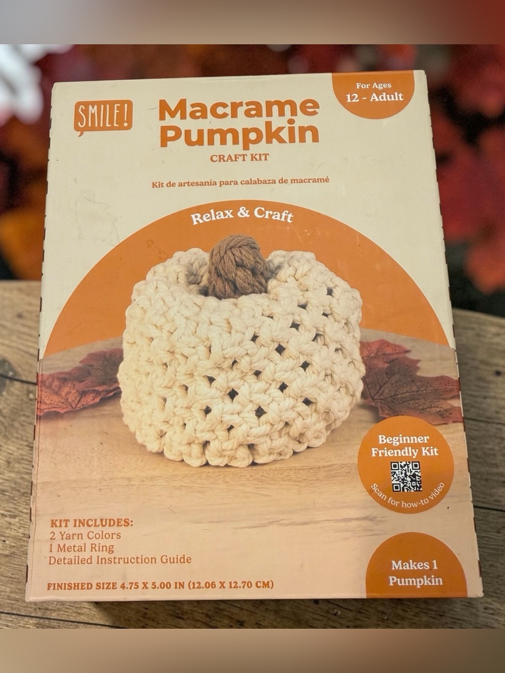 SMILE! Macrame Pumpkin Craft Kit - Cream & Brown